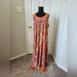 Attitudes By Renee Colorful Paisley Maxi Dress Red Orange Sleeveless XL